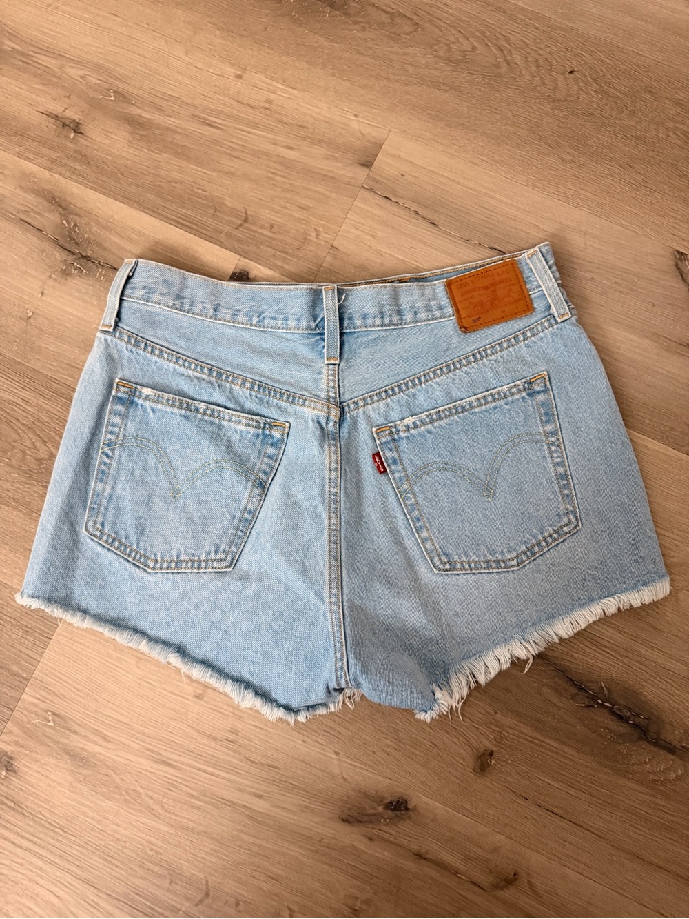 Levi's Light Blue Distressed High-Rise Jean Shorts - Picture 2 of 2